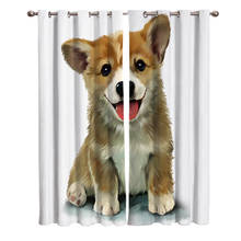 Cortinas de perro Corgi para habitación de niños, decoración para ventana grande, sala de estar, dormitorio, decoración del hogar 2024 - compra barato