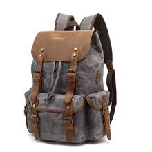 Mochilas dos homens Wearable Saco de Escola Da Lona Do Vintage Grande Capacidade de Malas de Viagem Casual Mochila Laptop de Couro À Prova D' Água 2024 - compre barato