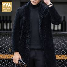 Men Business Shearling Coat Winter Warm Brand Lapel Slim Real Fur Long Overcoat Black Casual Luxury Fur Outerwear Plus Size 4XL 2024 - buy cheap