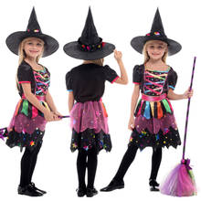 Kids Girls Halloween Rainbow Witch Dress Costume with Hat Christmas Carnival Masquerade Children Magician Wizard Cosplay Clothes 2024 - buy cheap