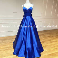 Royal Blue Satin A-Line Prom Dresses With Bow Knot Spaghetti Strap Backless Formal Party Dress robe de soirée de mariage 2024 - buy cheap