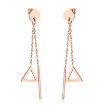 LUXUKISSKIDS-pendientes de diseño de triángulos para mujer y niña, aretes de borla de cadena de acero inoxidable, Color oro rosa 2024 - compra barato