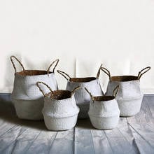 Handmade Woven Laundry Basket Foldable Clothes Toy Organizer Seagrass Flowe Plant Basket Home Storage Organization All White 2024 - buy cheap