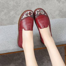 Bordado sapatos femininos de couro legítimo retrô, artesanal, alpargatas, tênis feminino, loafers 2024 - compre barato