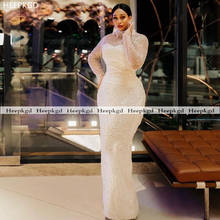 Роскошные 2021 одежда с длинным рукавом вечернее блестящее платье с бисером и жемчугом, с высокой горловиной прямые Дубай Для женщин вечерние платья под заказ сделано 2024 - купить недорого
