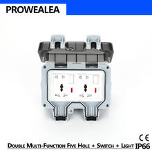 Tomada à prova de intempéries ip66 à prova dwaterproof água tomada de parede ao ar livre dupla 5 furos interruptor padrão tomada elétrica aterrada 2024 - compre barato