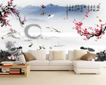 Beibehang personalizado papel de parede 3d estilo chinês flor ameixa tinta pintura tv fundo mural decoração behang 2024 - compre barato
