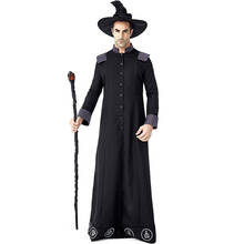 Traje de hechicero oscuro para hombres adultos, Túnica de monje, padrino religioso, disfraz de mago, Cosplay de bruja del diablo de Halloween 2024 - compra barato