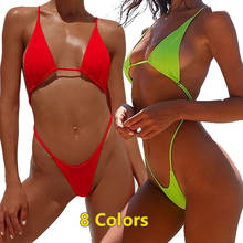 Traje de baño de una pieza con realce para mujer, bañador Sexy de triángulo, Tanga brasileño, Micro cordón, ropa de playa plateada 2024 - compra barato