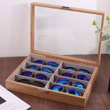 Morroda caixa de armazenamento de óculos, de madeira de imitação, organizador de armazenamento, coletor, 8 ranhuras 2024 - compre barato