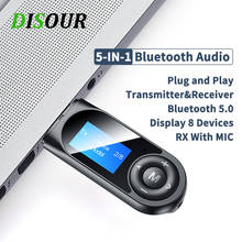 DISOUR USB Bluetooth 5.0 Adapter 5-IN-1 Wireless Audio Receiver Transmitter LCD Display 3.5mm AUX RCA Dongle With Mic For TV Car 2024 - buy cheap