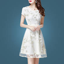 Lace Dress Short Sleeve Women Fashion Breathable Summer New Korean Embroidery Waist Temperament Mesh Cocktail Dresses 9060 2024 - buy cheap