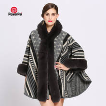 Fashion Stripes Jacquard Soft Faux Fur Cape Hooded Coat Shawl Women Bat sleeve Warm Wool Cloak Cap Outwear Fall Winter New 2024 - buy cheap