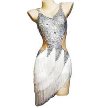 Серебряные стразы, блестящие сетчатые марлевые платья с бахромой и открытой спиной для латиноамериканских танцев, костюм для выступлений, сценический наряд для женщин 2024 - купить недорого