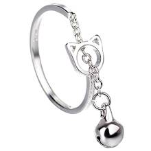 New Silver Color Hollow Cat Open Ring With Bell Pendant Creative Simple Chain Ring For Women Girl Lovely Jewelry Gift 2024 - buy cheap