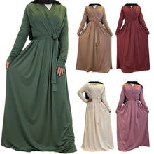 Vestido abayas muçulmano, vestido hijab manga longa ramadã islâmico maxi vestido turco dubai roupa kaftan árabe caftan cor sólida 2024 - compre barato