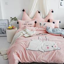 41 Lovely Cartoon Rabbit Applique Embroidery 100% Washed Cotton Bedding Set Duvet Cover Bed sheet Pillowcases Gift For Child 2024 - buy cheap