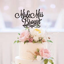 Adorno de tarta de boda personalizado Mr & Mrs para fiesta, adorno de tarta de boda personalizado para Mr & Mrs con caligrafía de apellidos 2024 - compra barato