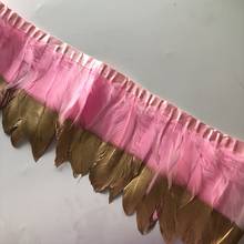 Asia Ra 4M Pink Goose Feathers Trim With Gold Spray Tips 15-20CM 6-8" Height Natural Duck Feather Ribbons For Clothes Sewing Boa 2024 - buy cheap