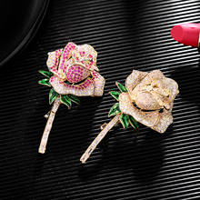 Temperament Fashion Rose Corsage Bridal Wedding Jewelry Gold-Plated Cubic Zirconia Flower Brooches Pins Luxury Brand Bouttoniere 2024 - buy cheap