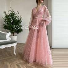 Vestido de princesa con perlas de tul para mujer, Vestido largo con escote en V, mangas abullonadas, color rosa melocotón, para fiesta de verano 2024 - compra barato