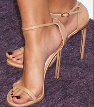 Sexy Stiletto Heels Ankle Buckle Sandals Open Toe Nude Heels Cut-out Ladies Shoes With Heels Nude Leather Gladiaator Sandals 2024 - buy cheap