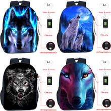 3D Wolf USB Charging Backpack Teenager Canvas School Bag Male Large Capacity USB Travel Rucksack Laptop BookBag Animal Mochilas 2024 - buy cheap