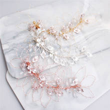 Rose Gold Flower Wedding Clip Hair Accessories Leaf Crystal Bridal Hair Crown Piece Handmade Pearls Women Jewelry 2024 - buy cheap
