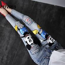 Women Casual Mickey Patch Ripped Jeans Trousers Students High Waist Denim Pencil Pants Plus Size Jeans 2020 Spring Europ Style 2024 - buy cheap