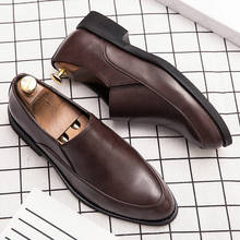 2020 Casual shoes men slip on high quality leather loafers round top Spring Autunm business comfortable luxury brand social shoe 2024 - купить недорого