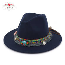 QBHAT-Sombrero de Jazz de fieltro de estilo étnico para decoración, Sombrero de Panamá de ala plana, sombreros formales de Oktoberfest, sombrero de fieltro, QB31 2024 - compra barato