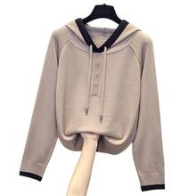 Suéter de cachemira para mujer, sudaderas deportivas con capucha, Chaqueta de punto para estudiante, Tops de otoño 2021 2024 - compra barato