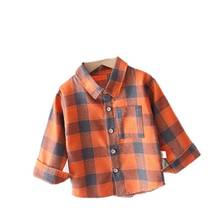 Новая весенне-Осенняя детская модная одежда детская рубашка в клетку с лацканами для мальчиков и девочек повседневная одежда для малышей хлопковый костюм для малышей 2024 - купить недорого