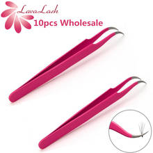 10 pcs Stainless Steel Eyelashes Tweezers Professional Lashes Extension Pink Decor Anti-static Eyelash Tweezer Makeup Tools 2024 - buy cheap