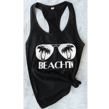 Beachin-camisetas sin mangas holgadas para mujer, Tops sexys sin mangas con gráfico divertido, camisetas sin mangas informales negras Tumblr, chaleco de entrenamiento para gimnasio 2024 - compra barato