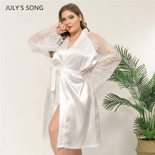 JULY'S SONG Woman Robe Pajamas Large Size Black White Lace Long Sleeve Elegant Faux Silk Loose Summer Nightdress Sleepwear 2024 - buy cheap