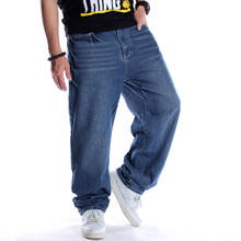 Calça jeans masculina larga, azul, solta, para hip hop, skate, plus size 30-46 2024 - compre barato