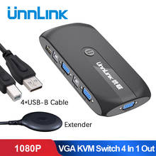 Unnlink-mouse seletor de box 4x1 vga kvm, extensor com 4 portas usb 2.0, teclado de monitor compartilhamento para 4 laptops e pc 2024 - compre barato