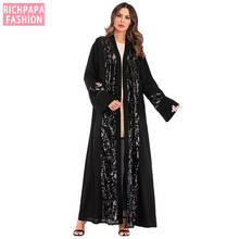 Abaya Dubai-caftán islámico con lentejuelas para mujer, cárdigan musulmán, vestido Hijab, caftán, Omán, Catar, ropa turca islámica, color negro 2024 - compra barato