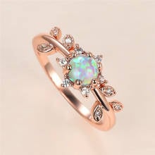 Cute Female White Round Opal Ring Vintage Rose Gold Color Thin Wedding Rings For Women Luxury Bride Crystal Leaf Engagement Ring 2024 - buy cheap