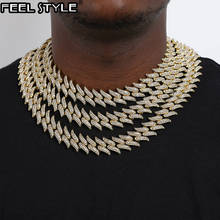 Хип-хоп 19 мм Bling AAA + Iced Out сплав Стразы шипы кубинские звенья цепи браслет ожерелье для мужчин ювелирные изделия 2024 - купить недорого