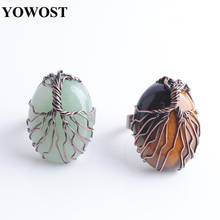 Antique Rings for Women Vintage Finger Jewelry Egg Shape Natural Stone Bead Wire Wrapped Tree of Life Adjustable Ring QBX306 2024 - buy cheap