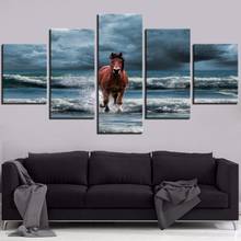 5 Pieces Horses Cnavas Posters Animals Pictures Sea and Wave Painting For Home Improvement Decor Modern Wallpapers Artwork 2024 - buy cheap