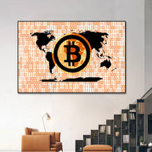 Cuadro de Bitcoin con mapa del mundo abstracto, pinturas en lienzo, arte de pared moderno, carteles e impresiones, imagen decorativa para la sala de estar del hogar 2024 - compra barato