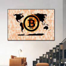 Imagem bitcoin, mapa mundi abstrato, pinturas em tela, arte para parede, pôsteres e impressões, imagem decorativa para casa e sala de estar 2024 - compre barato