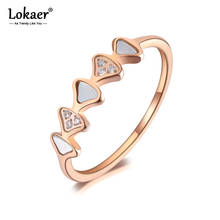 Lokaer anel de titânio em aço inoxidável de concha geométrica tendência mosaico cz cristal rosa ouro joias de anéis de casamento para mulheres r19086 2024 - compre barato