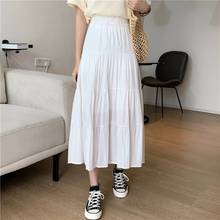 Spring Summer Women Chiffon Skirts Vintage High Waist Elastic Patchwork White Black Chic Long Cake A-line Skirt for Student 2024 - buy cheap