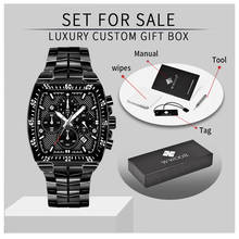 Wwoor-novo relógio quadrado masculino luxuoso, na moda, preto, quartzo, analógico, esportivo, à prova d'água, com cronômetro, 2021 2024 - compre barato