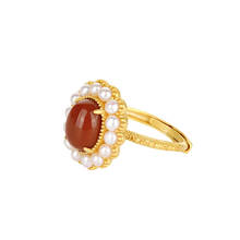 SA SILVERAGE S925 Sterling Silver Inlaid with Red Agate Pearls Embellished with Embossed Temperament Opening Female Ring 2021 2024 - buy cheap