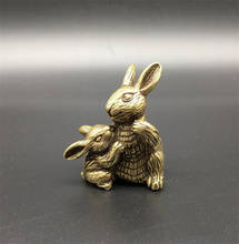 Estátua de cobre collectable latão chinês esculpido animal zodíaco mãe coelho e coelho do bebê requintado pequenas estátuas 2024 - compre barato